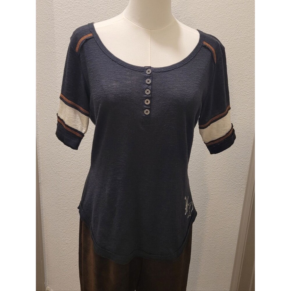 Harley Davidson Genuine MotorClothes Henley Varsity Stripe Tee Charcoal XS